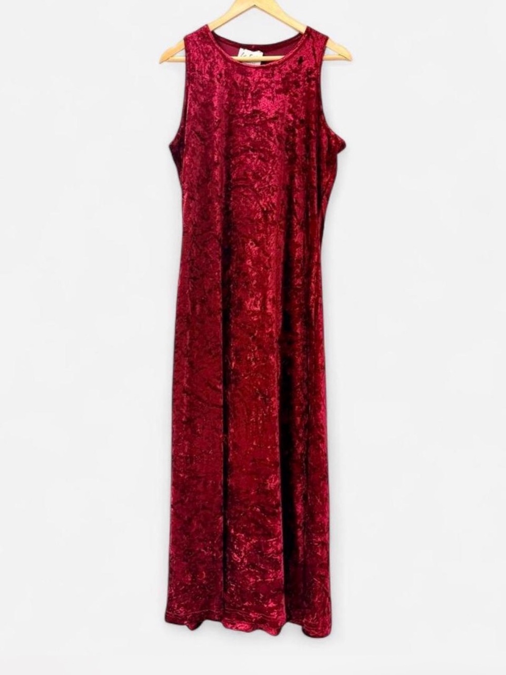 Vintage 1990s Sleeveless Crushed Velvet Maxi Dress - Burgundy